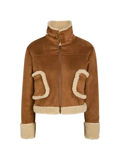 Mother Shearling Trim Jacket In Brown