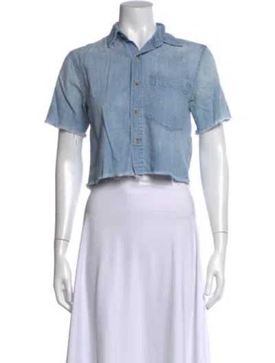 Pre-owned Mother Short Sleeve Button-up Top In Blue