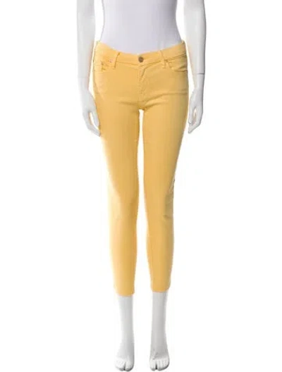 Pre-owned Mother Skinny Leg Pants In Yellow