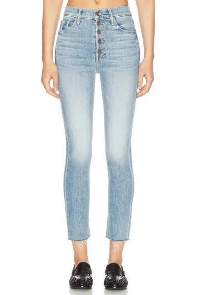 Mother Skinny Pixie Dazzler Ankle Fray Jeans In Ivy League Cowboy In Blue