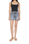 Mother Skipper Long Fray Denim Short In Let's Ride In Blue