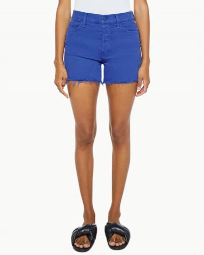 MOTHER SKIPPER LONG FRAY SHORTS IN CATS AND DOGS/VICTORIA BLUE