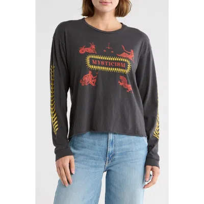 Mother Slouchy Long Sleeve Cotton Blend Cuff Off Top In Gray
