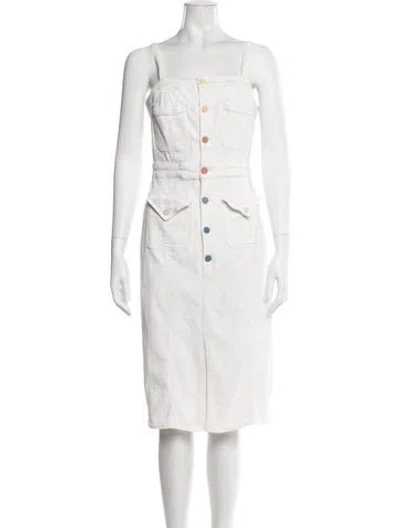 Pre-owned Mother Square Neckline Midi Length Dress In White