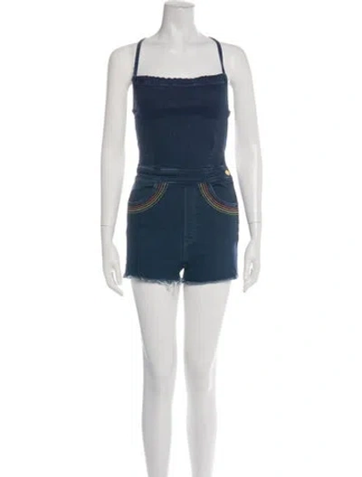 Pre-owned Mother Square Neckline Romper In Blue