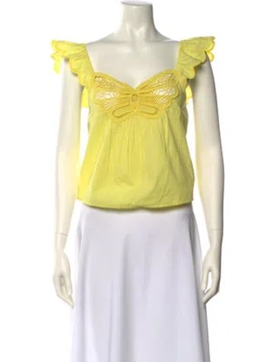 Pre-owned Mother Square Neckline Sleeveless Crop Top In Yellow