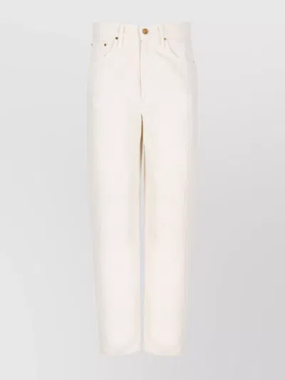 MOTHER STRAIGHT COTTON BLEND TROUSERS WITH FIVE POCKETS