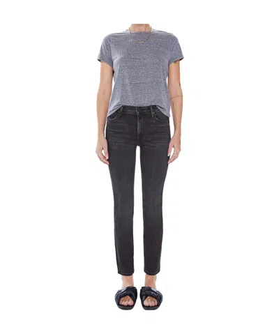 Mother Straight-leg Cropped Skinny Jeans In Washed Dark Black