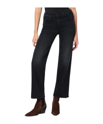 Mother The Mid Rise Rambler Zip Flood Jeans Spiked Hair Art Flair In Black