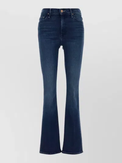 Mother Stretch Denim Flared Leg Five Pocket Jeans In Blue