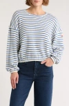 Mother Stripe Waffle Stitch Top In White