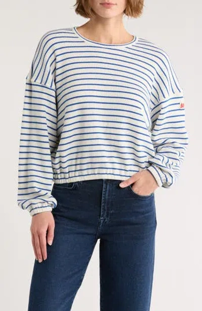 Mother Stripe Waffle Stitch Top In White