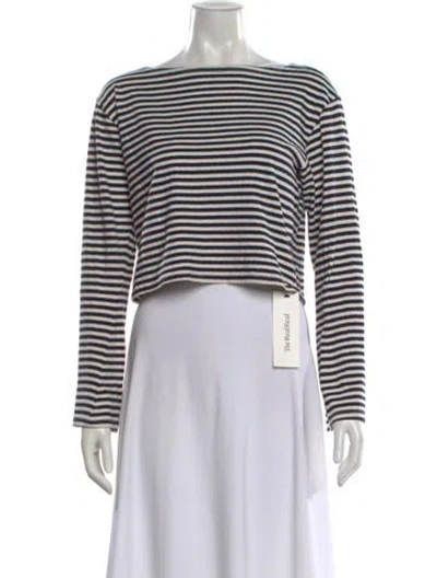 Pre-owned Mother Striped Bateau Neckline Crop Top In Blue