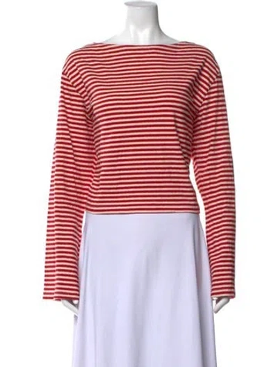 Pre-owned Mother Striped Bateau Neckline T-shirt W/ Tags In Red