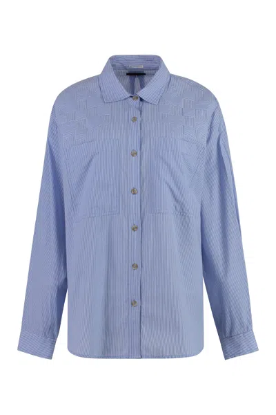 Mother Striped Cotton Shirt In Blue