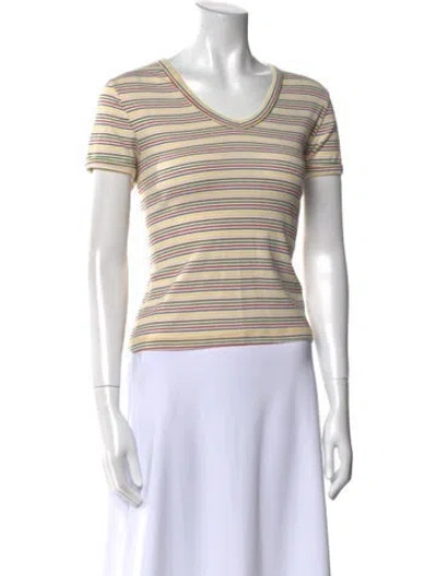 Pre-owned Mother Striped Cowl Neck T-shirt In White