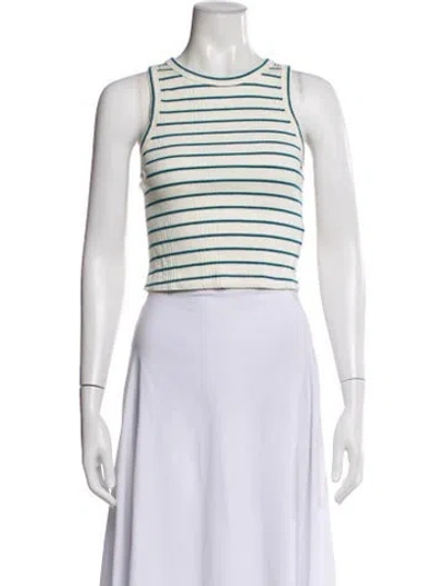 Pre-owned Mother Striped Crew Neck Crop Top In White