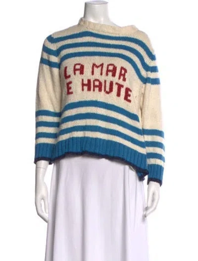 Pre-owned Mother Striped Crew Neck Sweater In Blue