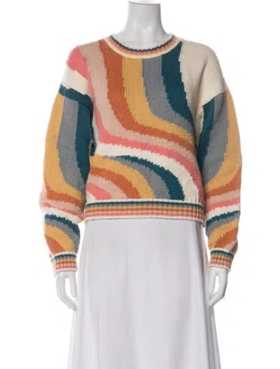 Pre-owned Mother Striped Crew Neck Sweater In Green