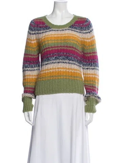 Pre-owned Mother Striped Crew Neck Sweater In Green