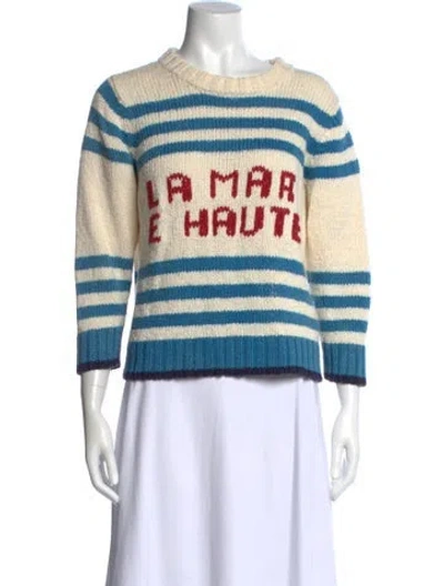 Pre-owned Mother Striped Crew Neck Sweater In White