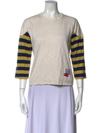 Pre-owned Mother Striped Crew Neck T-shirt In Neutrals