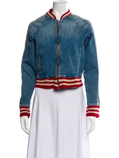 Pre-owned Mother Striped Denim Jacket In Blue