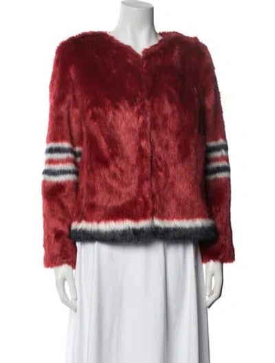 Pre-owned Mother Striped Faux Fur Jacket In Red