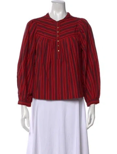 Pre-owned Mother Striped Long Sleeve Blouse In Red