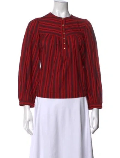 Pre-owned Mother Striped Long Sleeve Blouse In Red