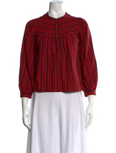 Pre-owned Mother Striped Long Sleeve Blouse In Red