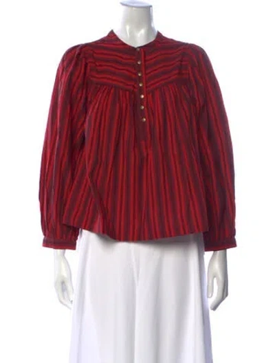 Pre-owned Mother Striped Long Sleeve Blouse In Red
