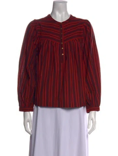 Pre-owned Mother Striped Long Sleeve Blouse In Red