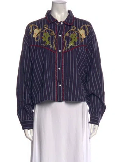 Pre-owned Mother Striped Long Sleeve Button-up Top In Purple