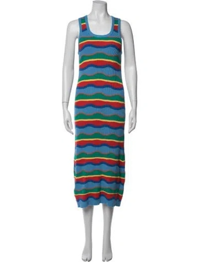 Pre-owned Mother Striped Midi Length Dress In Blue