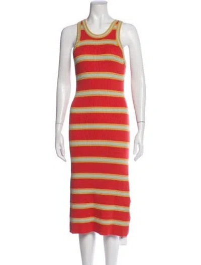 Pre-owned Mother Striped Midi Length Dress In Red