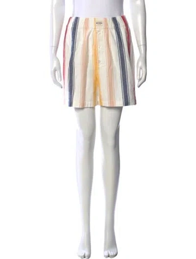 Pre-owned Mother Striped Mini Shorts In Neutrals/white
