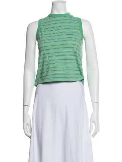 Pre-owned Mother Striped Mock Neck Crop Top In Green