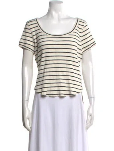 Pre-owned Mother Striped Scoop Neck T-shirt In Neutral
