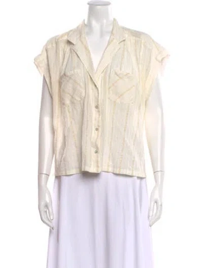 Pre-owned Mother Striped Short Sleeve Button-up Top In Neutral