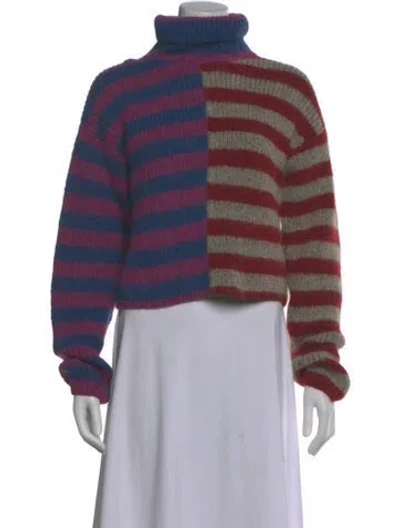 Pre-owned Mother Striped Turtleneck Sweater W/ Tags In Blue/grey/pink