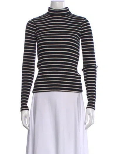 Pre-owned Mother Striped Turtleneck Top In Black