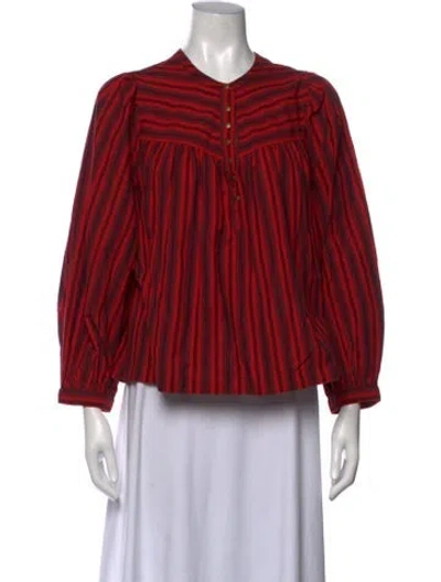 Pre-owned Mother Striped V-neck Blouse In Red