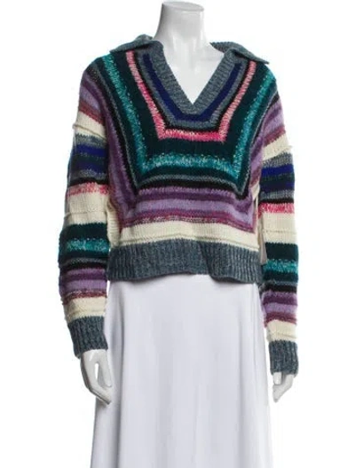 Pre-owned Mother Striped V-neck Sweater In Blue