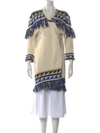 Pre-owned Mother Striped V-neck Sweater In Blue