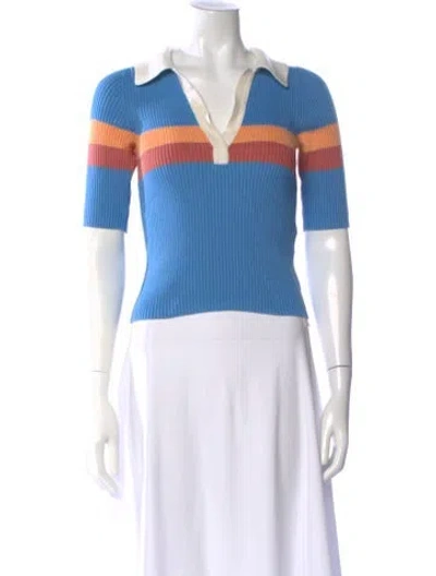 Pre-owned Mother Striped V-neck Sweater In Blue