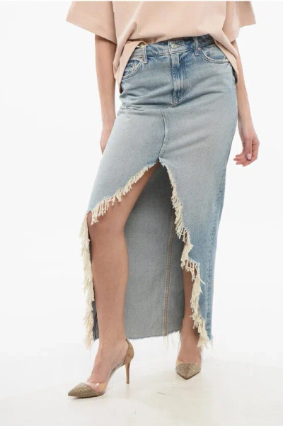 Mother Superior Denim The Ditcher Long Skirt With Frontal Slit And In Blue