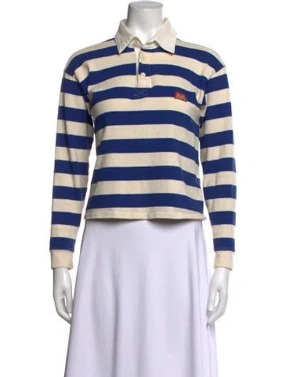 Pre-owned Mother Supima Cotton Striped Polo In Blue