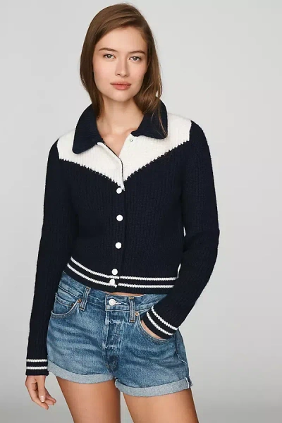 Mother The Baby Raquette Wool Cotton Cardigan Top In Blue