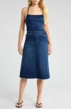 Mother The Back Raw Hem Denim Midi Dress In Blue